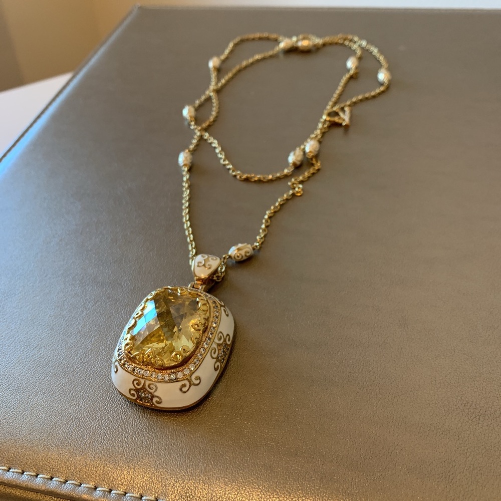 Long Necklace with a Large Yellow Crystal